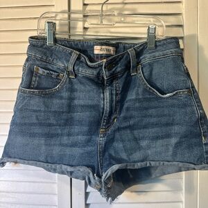 GUESS Blue Denim High-Waist Cutoff Shorts